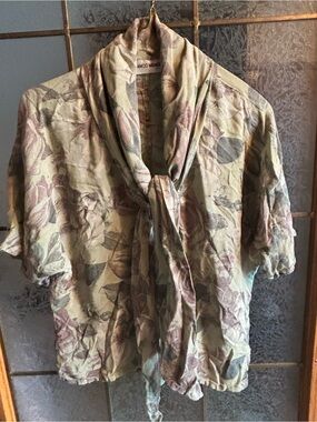 FRANCO MIRABELLI FLORAL PRINT SHORT SLEEVE TIE FRONT BLOUSE 20” PTP